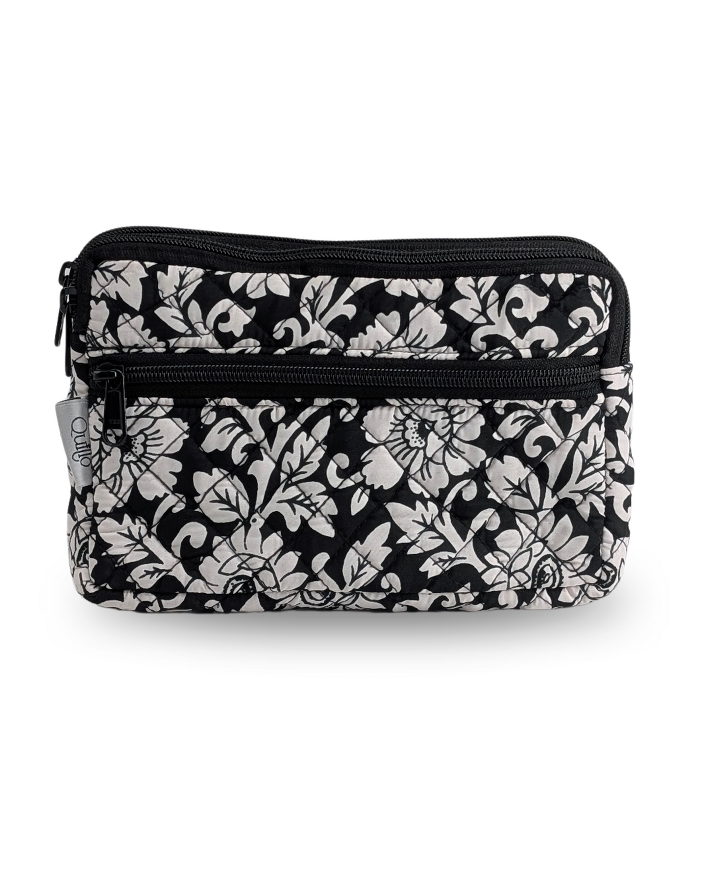 Black And White Floral Cross Zip Clutch