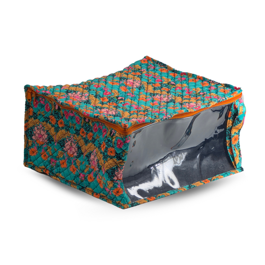 Peacock Garden Quilted Saree Cover